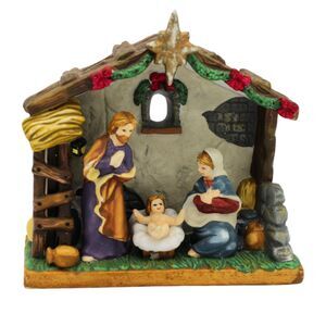 Vintage Christmas Manger Nativity Scene from Mervyns - Small Hand Painted Bisque